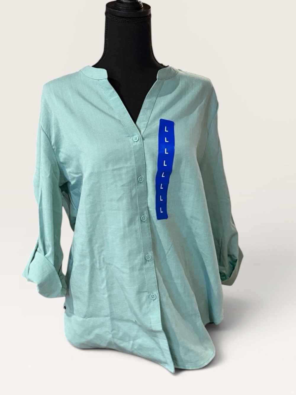 Mario Serrani Mint Green Button-Front Women's Shirt Blouse Size L - NWT